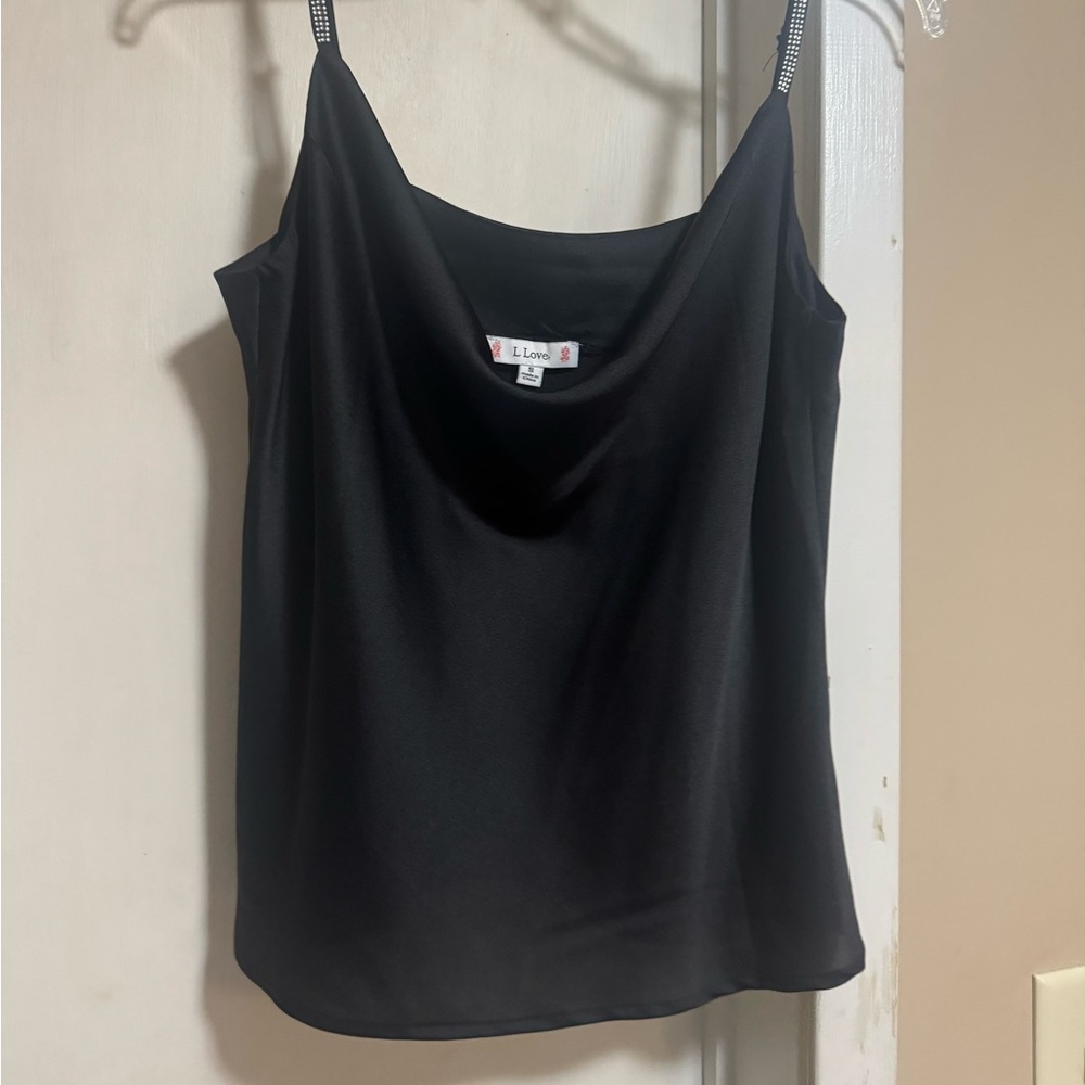 Love Black Satin Cowl Camisole with Embellished Straps size small